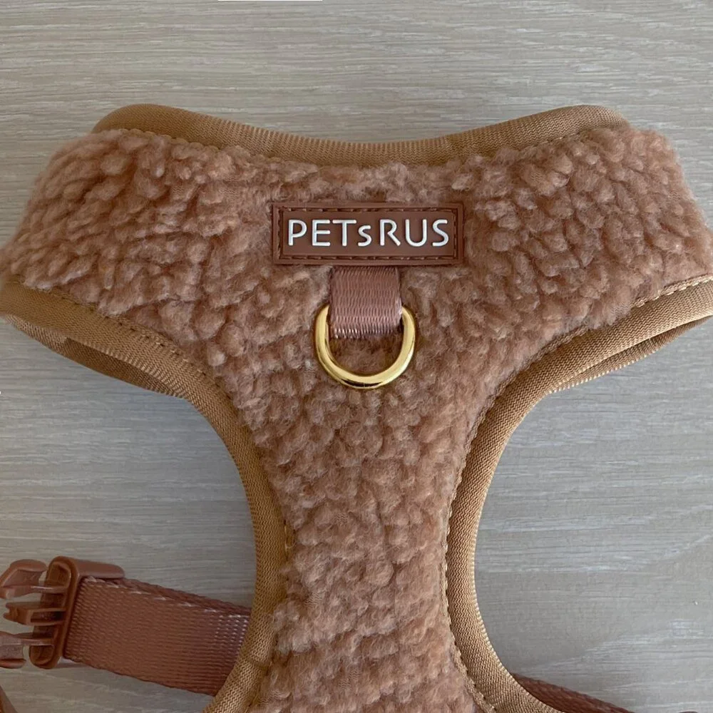 PETsRUS Premium Dog Harness Teddy Bear Sherpa Design No Pull Soft Beige Brown